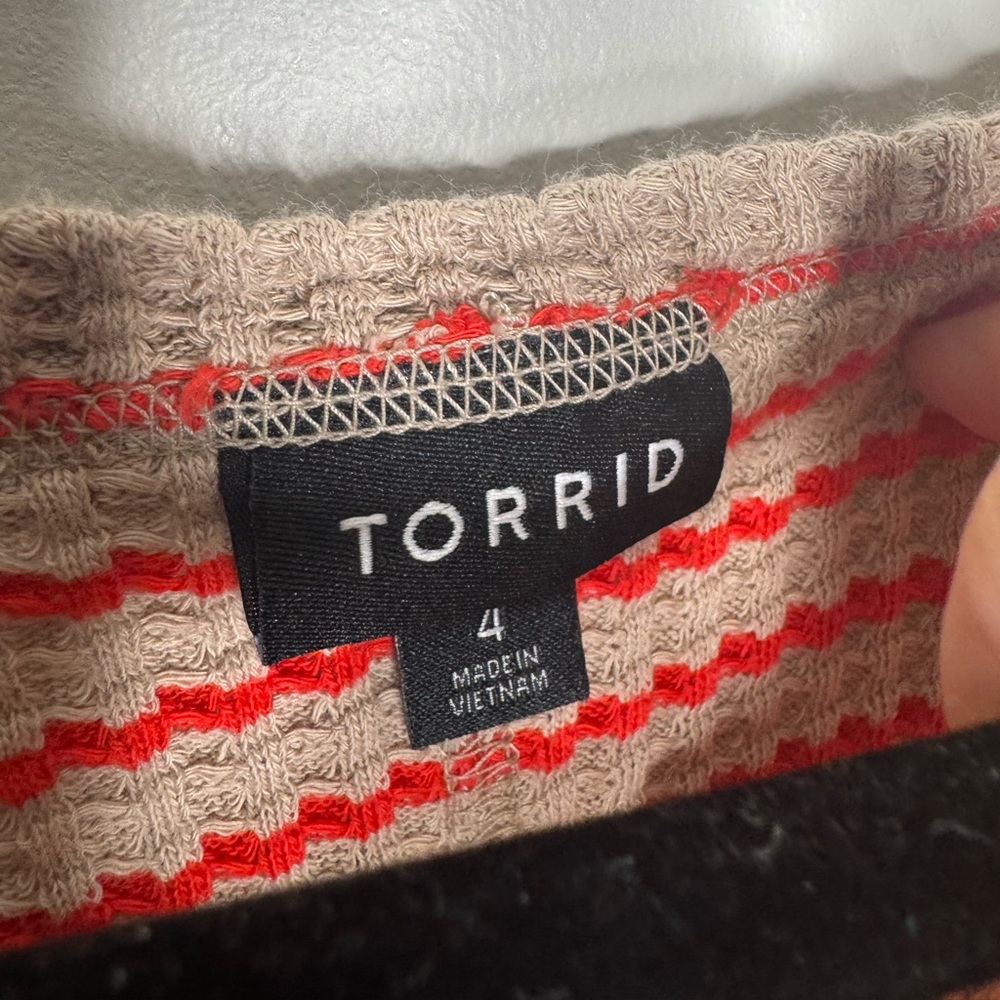 Torrid Red Beige Striped Waffle Knit Thermal Long Sleeve Top women's 4X boho - Picture 6 of 8
